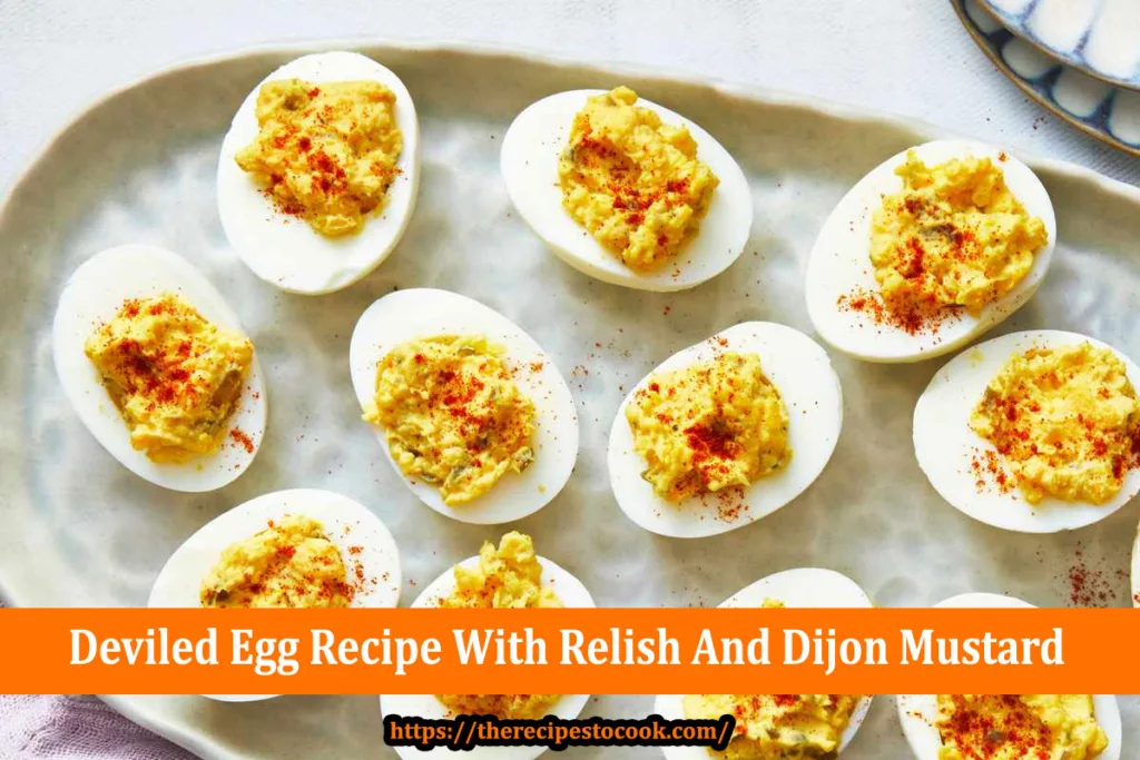 Simple deviled egg recipe with relish and dijon mustard